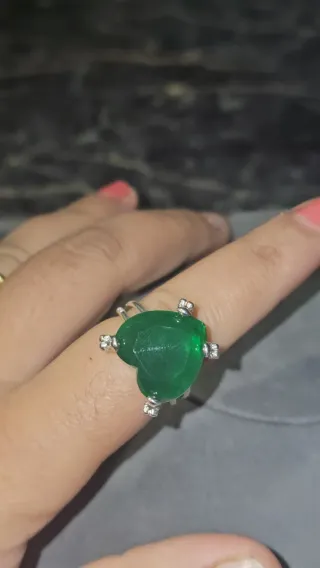 Anillo Corazón Verde Plata