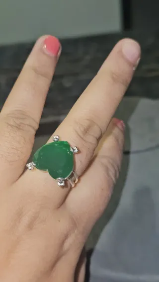 Anillo Corazón Verde Plata