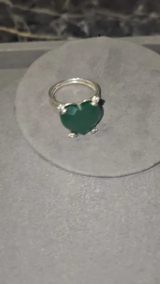 Anillo Corazón Verde Plata