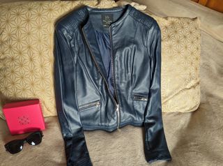 Chaqueta Cuero Vegano Lefties – Azul Índigo – T. 3