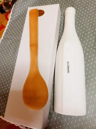 Cucchiaio legno con porta mestolo ceramica