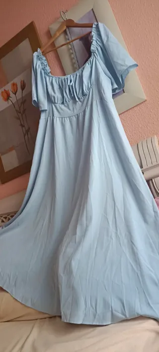 Vestido largo vaporoso azul 52/54