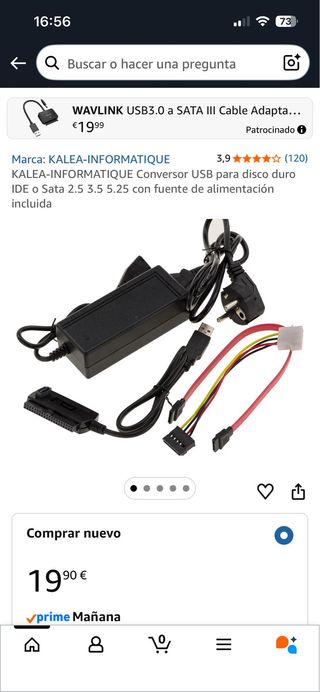 Adaptador SATA HDD/SSD 2.5 y 3.5