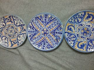 Set di 3 Piatti Decorativi Blu e Dorato
