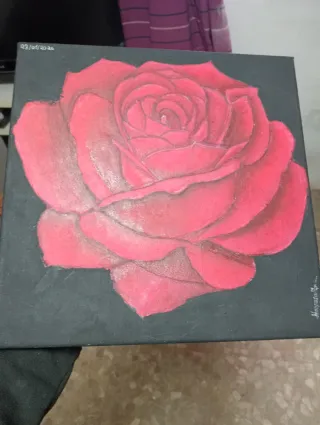 Cuadro Rosa Roja Pintado a Mano