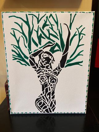 Lienzo pintado a mano árbol figura humana