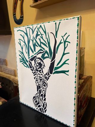Lienzo pintado a mano árbol figura humana