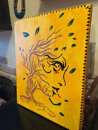 Lienzo pintado a mano árbol figura humana