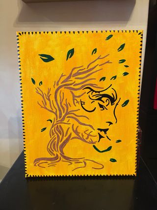 Lienzo pintado a mano árbol figura humana