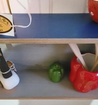 Estante cajón madera azul vintage