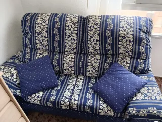 Sofá Cama 2 Plazas Azul y Beige
