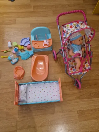 Carrito y accesorios para muñeca