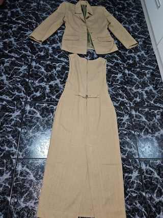 Traje mujer chaqueta y vestido beige Talla M