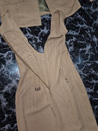 Traje mujer chaqueta y vestido beige Talla M