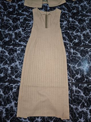 Traje mujer chaqueta y vestido beige Talla M