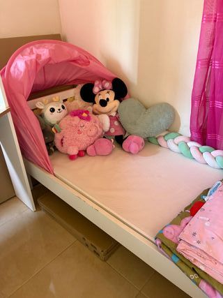 Cama infantil con carpa rosa, incluido colchón