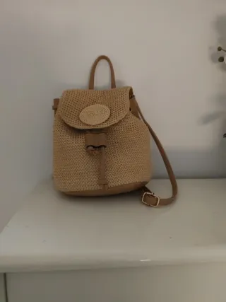 Mochila de paja y piel mujer