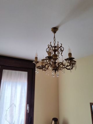 Lámpara de Bronce Antigua - 6 Brazos