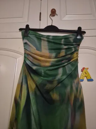 Vestido largo estampado verde y amarillo