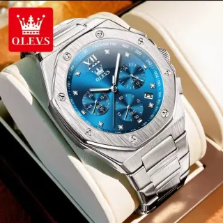 Reloj Olevs Hombre Cronógrafo Azul y Plateado