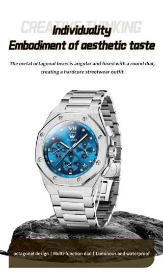 Reloj Olevs Hombre Cronógrafo Azul y Plateado