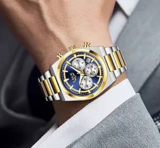 Reloj LIGE Hombre Cronógrafo Azul y Dorado