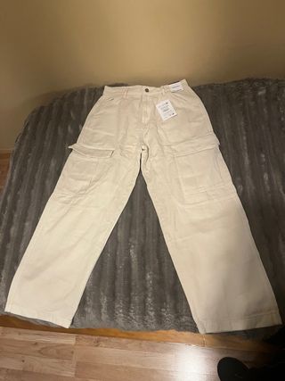 Pantalones Baggy Fit Beige