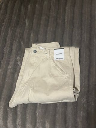 Pantalones Baggy Fit Beige