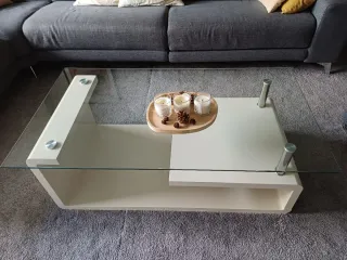 Mesa de centro moderna cristal y blanco beige