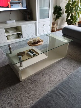 Mesa de centro moderna cristal y blanco beige
