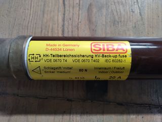 Fusível de Alta Tensão SIBA HV-Back-up 20A (Novo)