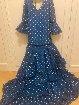 Traje Flamenca Niña Lunares Azul