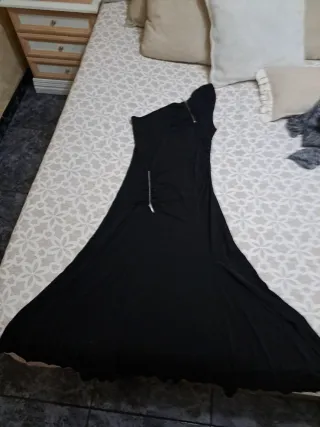 Vestido Mango Negro Cremallera Asimétrico