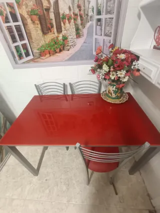 Mesa de cocina cristal y aluminio