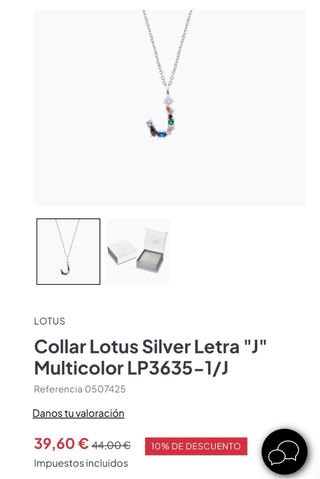 Collar Lotus Silver Letra J Multicolor