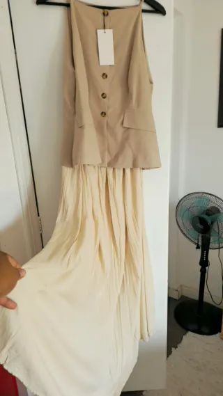Vestido Chaleco Zara Beige