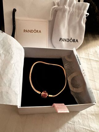 Pulsera Pandora recubierto enOro Rosa 19cm y charm