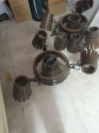 2 Lámparas Rústicas Madera y Metal