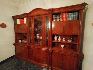 Mueble librería comedor madera y cristal