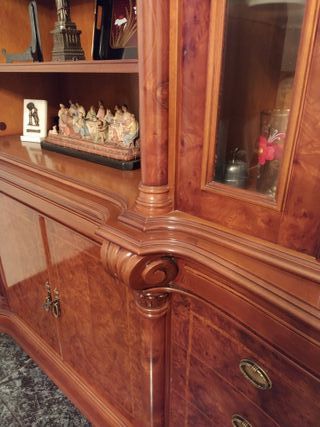 Mueble librería comedor madera y cristal