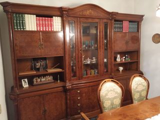 Mueble librería comedor madera y cristal