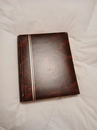 Álbum de fotos marrón con detalles dorados