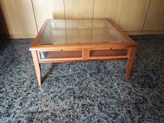 Mesa centro madera maciza cristal