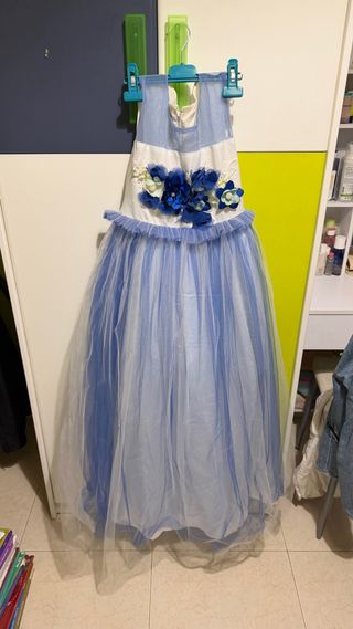 Vestido niña fiesta azul y blanco
