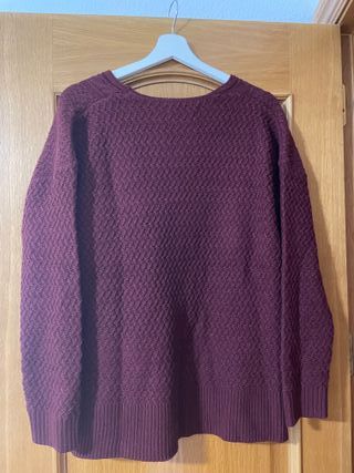 Jersey punto cuello pico borgoña talla L