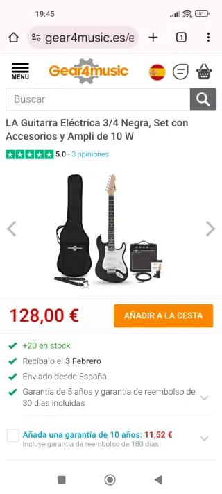 Guitarra Eléctrica 3/4 Negra + Accesorios, niños
