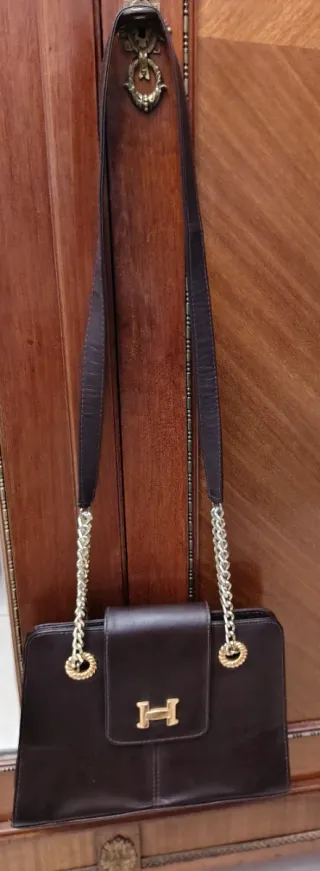 Bolso de hombro piel auténtica marrón