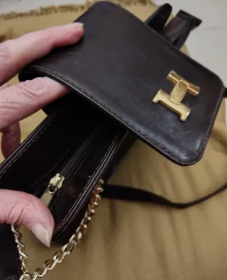 Bolso de hombro piel auténtica marrón