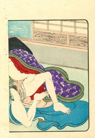 Ilustración xilográfica erótica japonesa Shunga