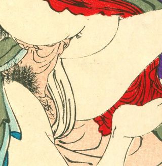 Ilustración xilográfica erótica japonesa Shunga